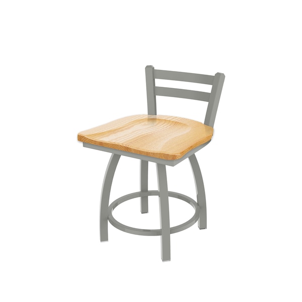 18" Low Back Swivel Vanity Stool, Nickel Finish, Nat Oak Seat